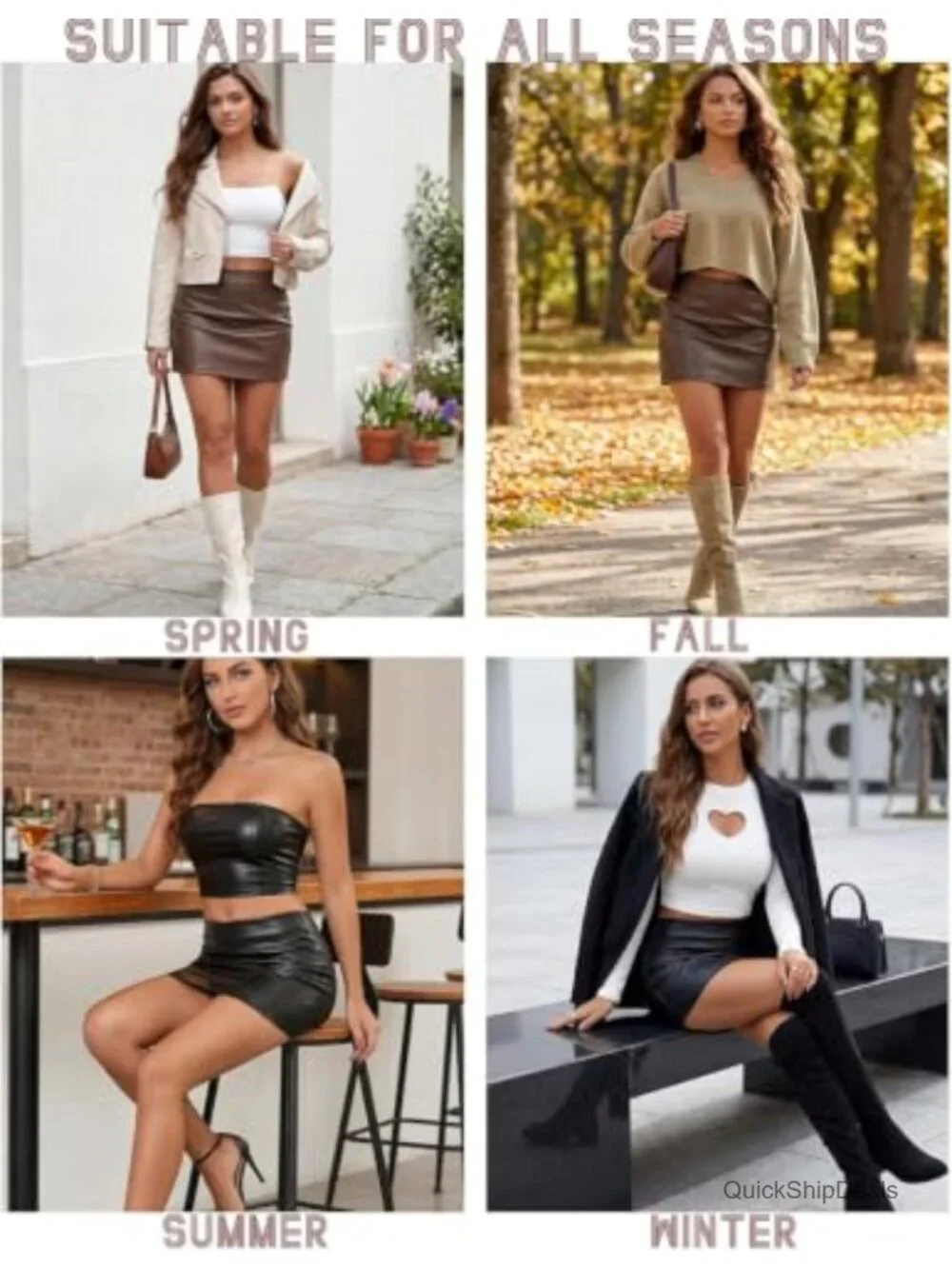 Faux Leather Mini Skort with Built-in Shorts Women